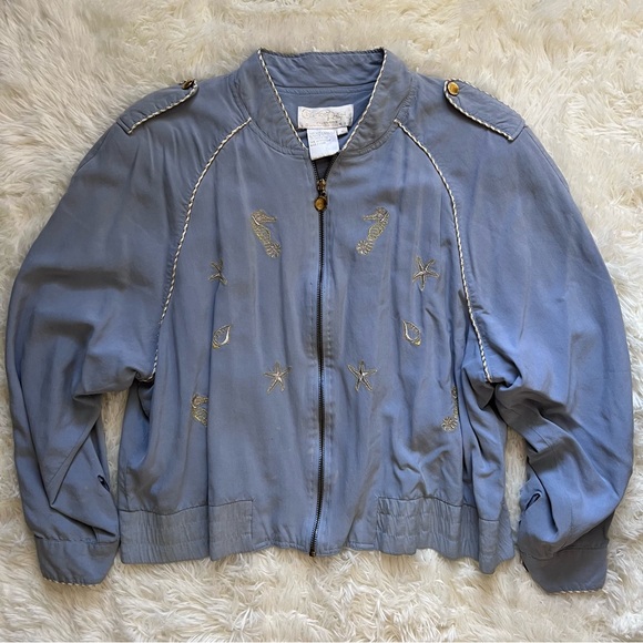 Christine Phillipe Jackets & Blazers - Vintage Christine Phillipe Blue Nautical Silk Bomber Jacket